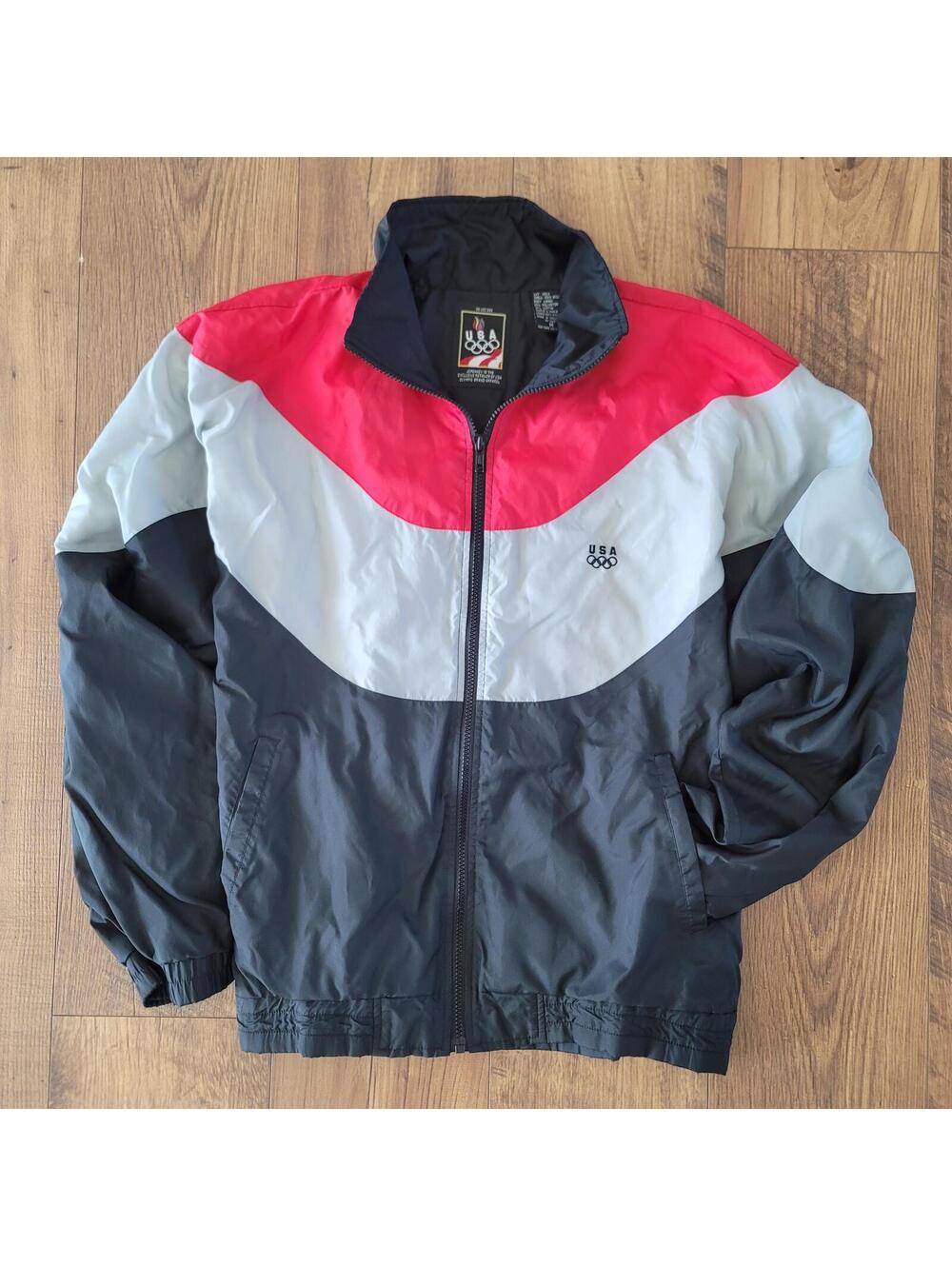 USA Olympic Team Vintage Windbreaker Jacket Size M Red Black Gray